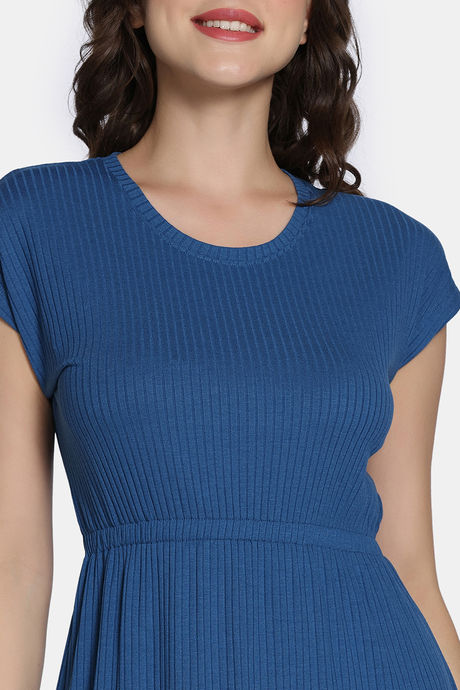 Zivame 2 Mile Fashion Knit Poly Mid Calf Length Nightdress - Coronet Blue — image 6